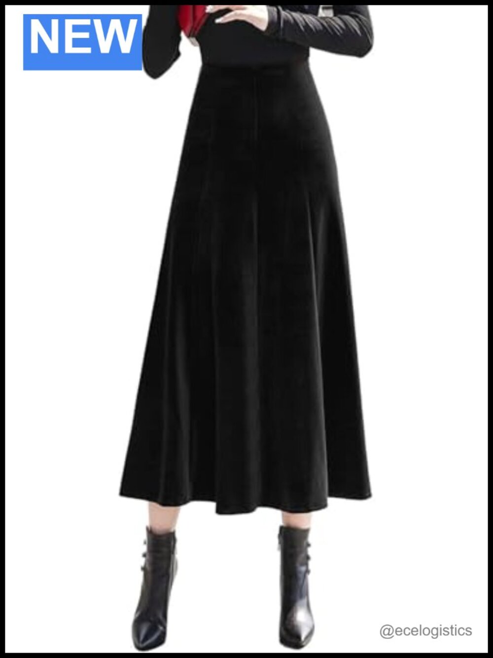 Women's High Waist Pleated Velvet Midi Skirt, A-Line Flowy with Pockets